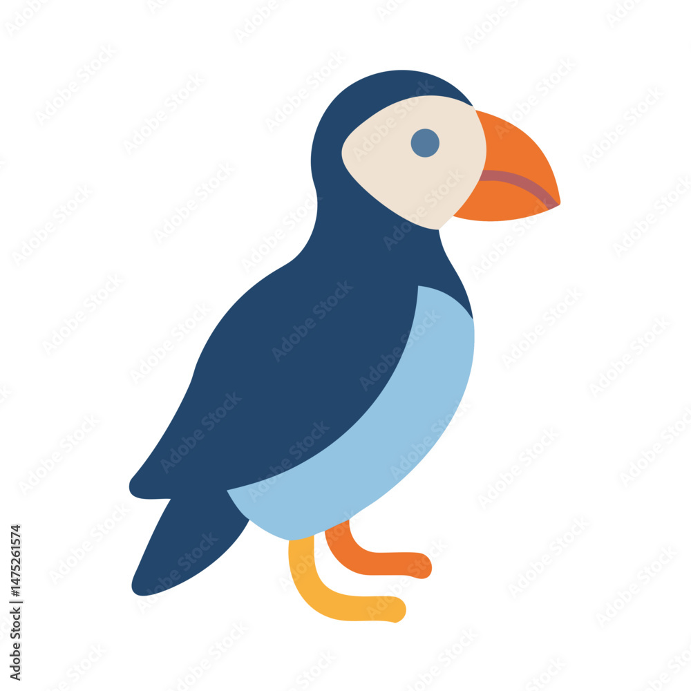 Obraz premium Colorful Atlantic puffin illustration isolated against a black background