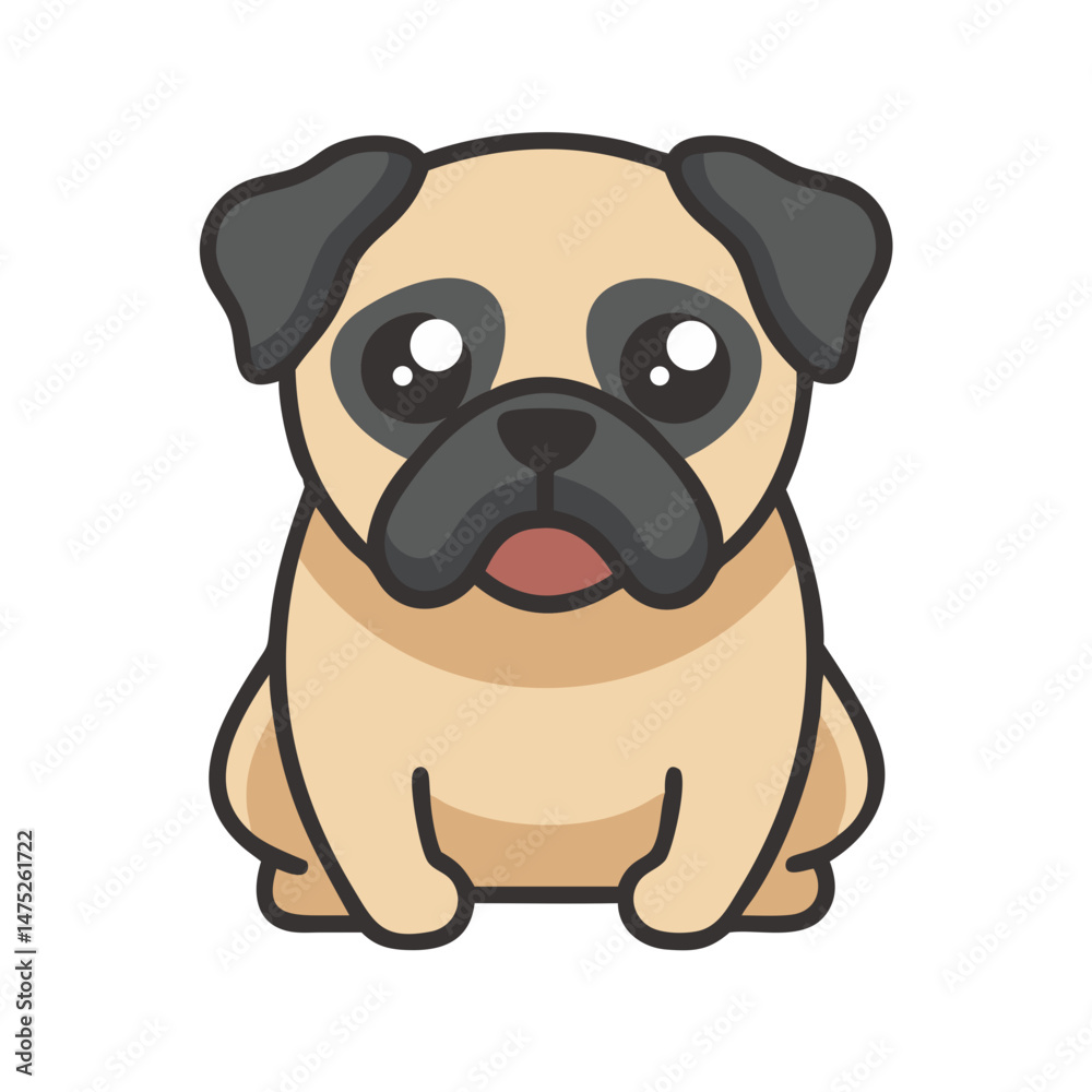 Obraz premium Cute cartoon pug puppy isolated on a black background
