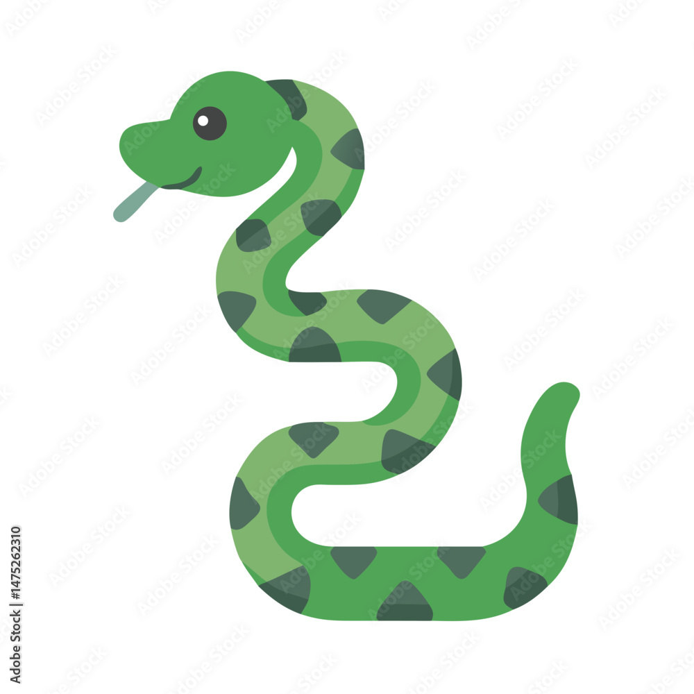 Fototapeta premium Green cartoon snake illustration with a dark background