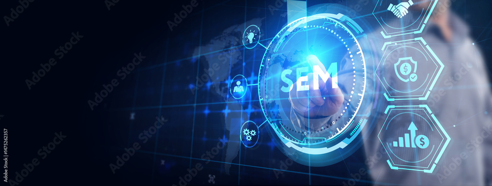 Obraz premium SEM Search Engine Optimization Marketing Ranking concept for website.