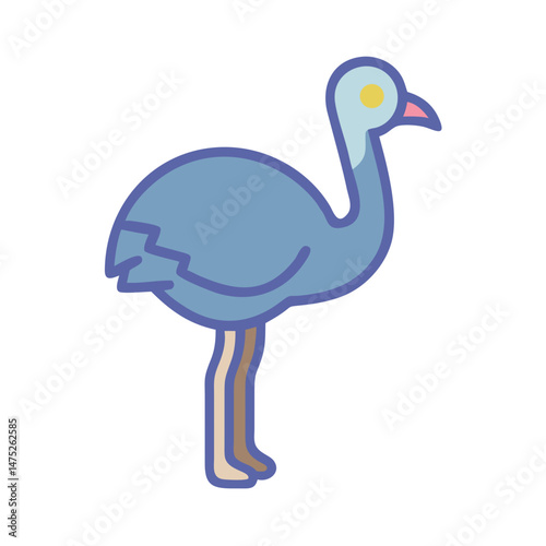 Stylized cartoon bird illustration, blue and yellow color palette
