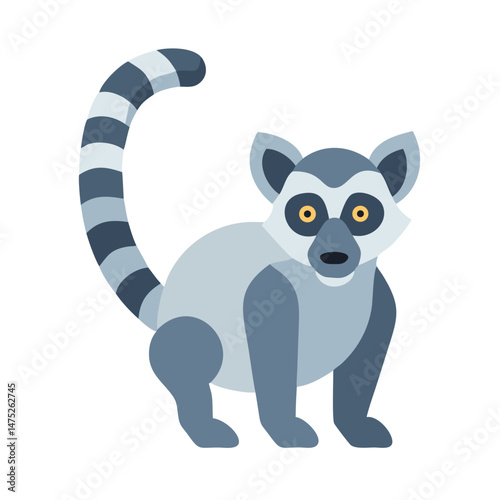 Cartoon lemur with ringed tail on a black background