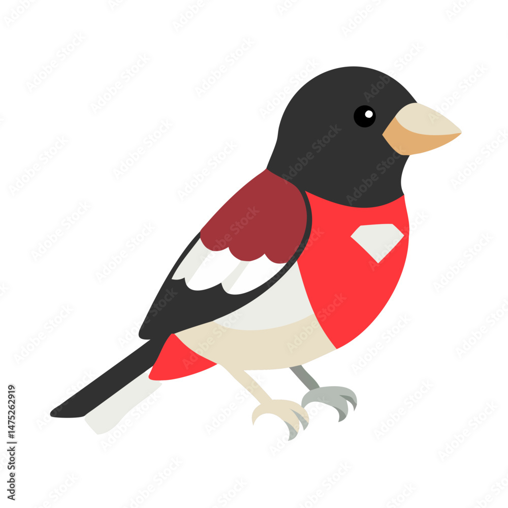 Fototapeta premium Stylized rose breasted grosbeak illustration on a black background