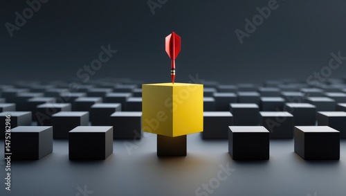 The arrow impacted the highlighted target. Right at the bull's-eye. Accomplishment. Choose a goal, define a task. Purpose and insight. Thrive in your work.