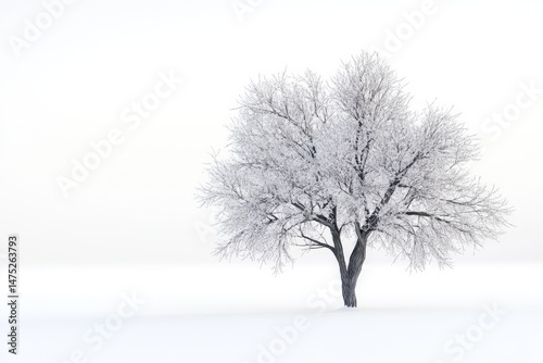 Wallpaper Mural Solitary tree covered in snow stands against a bright white background Torontodigital.ca