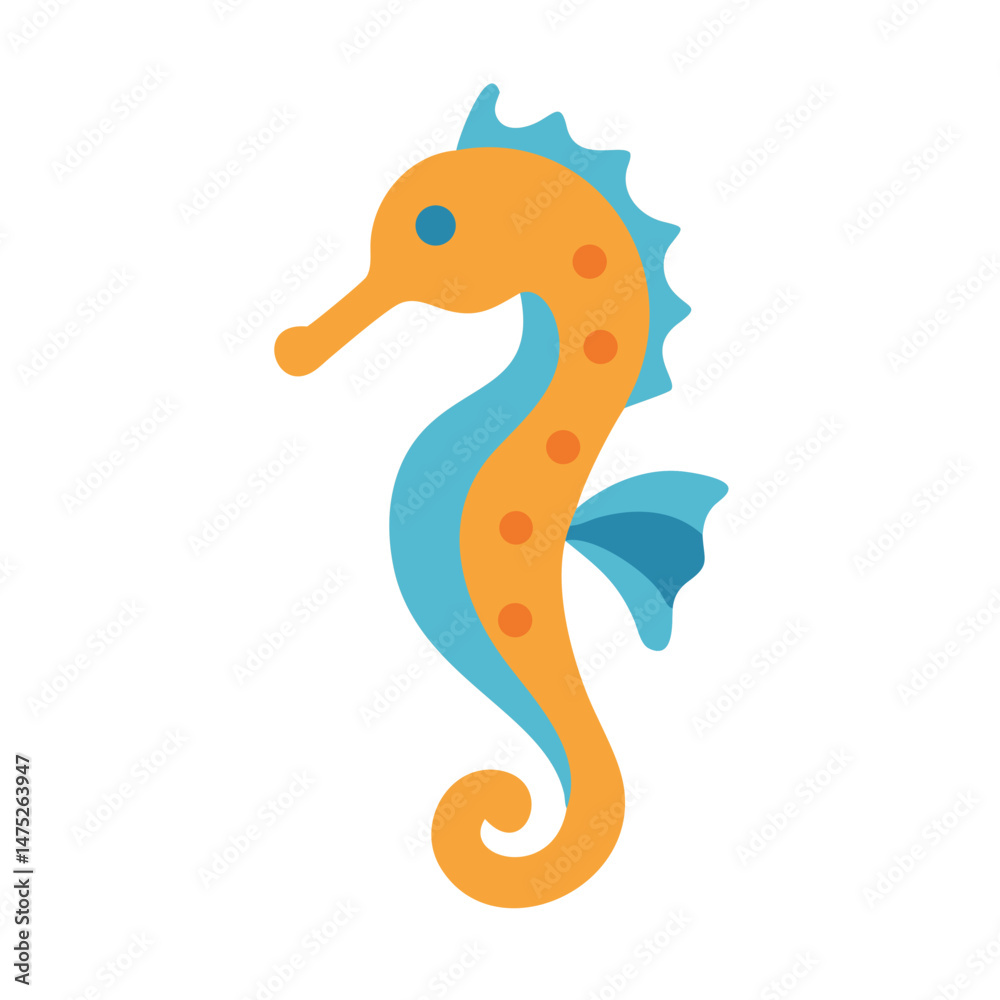Fototapeta premium Flat illustration of a seahorse against black background