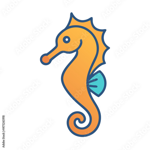Orange seahorse with blue trim on a black background