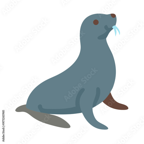 Flat vector illustration of walrus sitting on black background