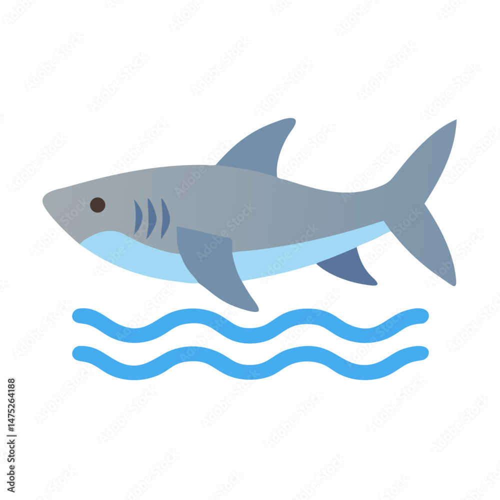 Obraz premium Stylized shark swimming above ocean waves on black background