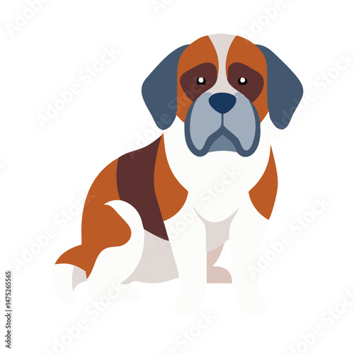 Flat vector illustration of a sitting Saint Bernard dog