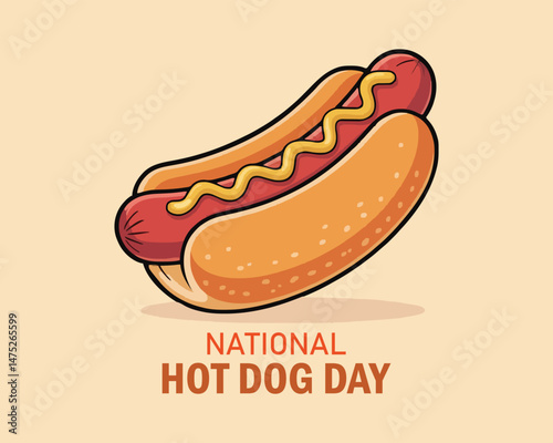 National Hot Dog Day lettering with hot dog. Poster concept.