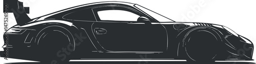 Black silhouette of a sports car side view emphasizing speed and modern design