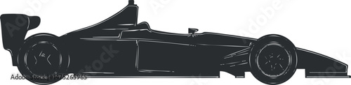 Side view silhouette of a black formula racecar designed for high-speed track racing and competition