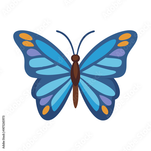 Canvas Print Blue butterfly illustration on black background with colorful accents