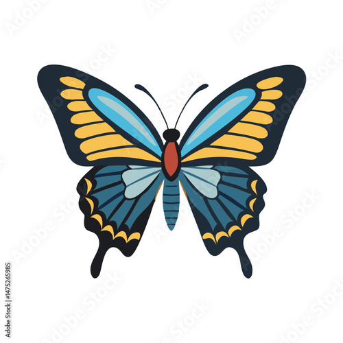 Flat butterfly illustration with blue and yellow wings design