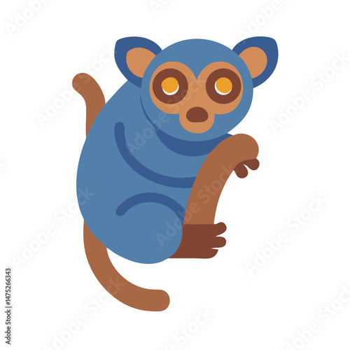Stylized flat illustration of a tarsier clinging to branch