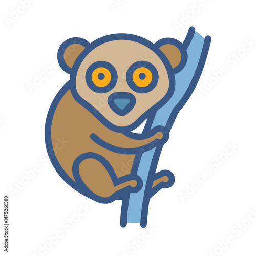 Cartoon Tarsier clinging to branch with outlined illustration style