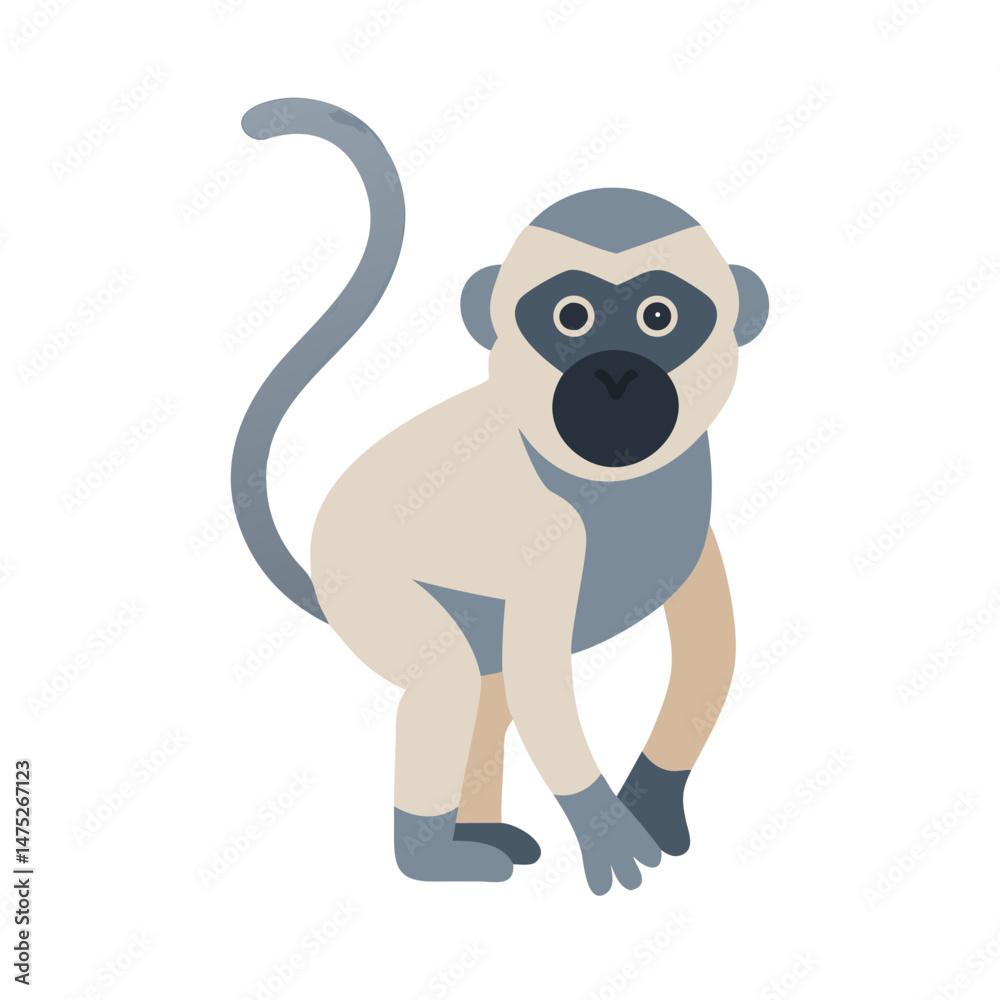 Obraz premium Cartoon monkey in a simple, flat style design