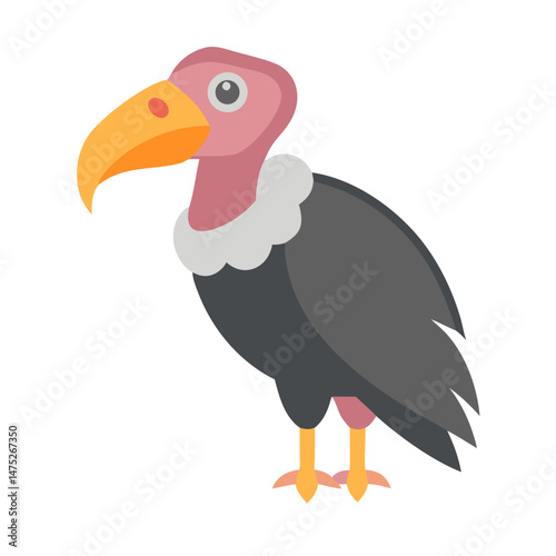 Cartoon vulture illustration against black background in flat design