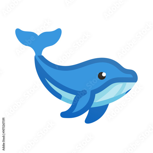 Cartoon blue whale swimming on black background illustration style