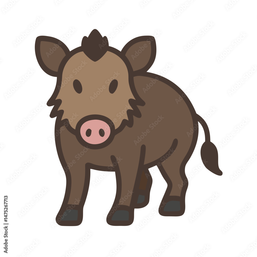 Fototapeta premium Cartoon boar illustration on black background, vector design