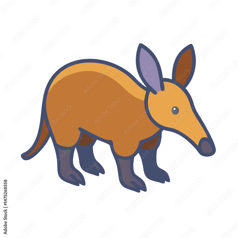 Naklejka premium Cartoon Aardvark in Simple Style with Black Background
