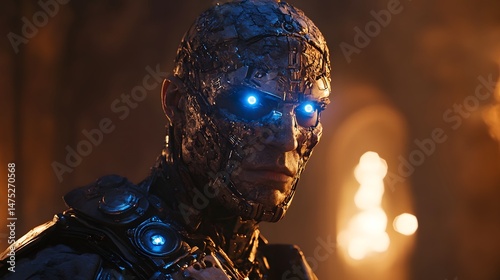 Ethereal Being: A mesmerizing close-up portrait of a human with extraordinary illuminated eyes, an arresting expression that invites curiosity and contemplation