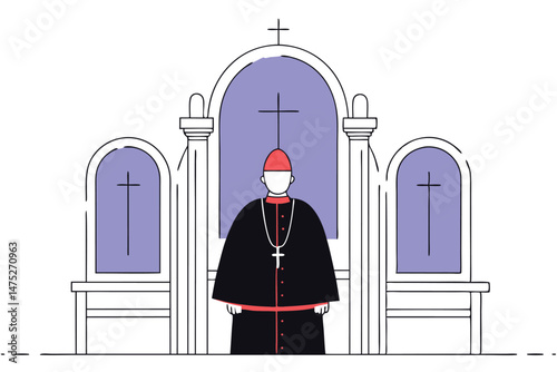 Catholic cardinal in traditional red robes and hat, solemn religious figure