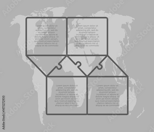 Four steps line infographic, puzzle timeline