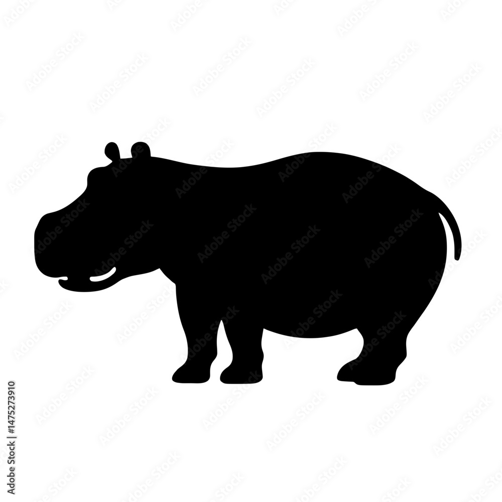 Fototapeta premium Minimalist black silhouette of a hippopotamus on a white background