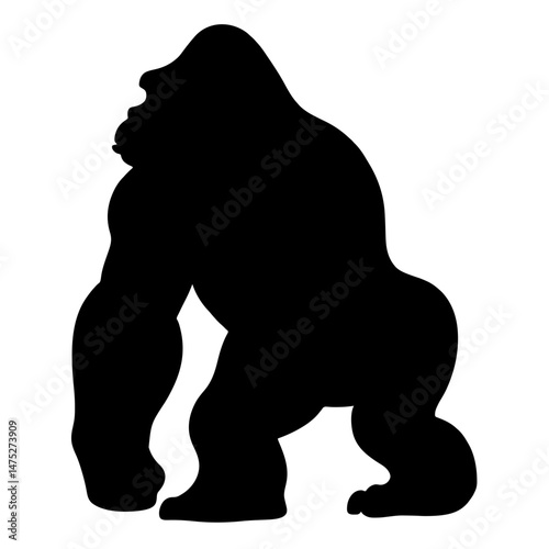 Minimalist black silhouette of a strong gorilla in upright posture