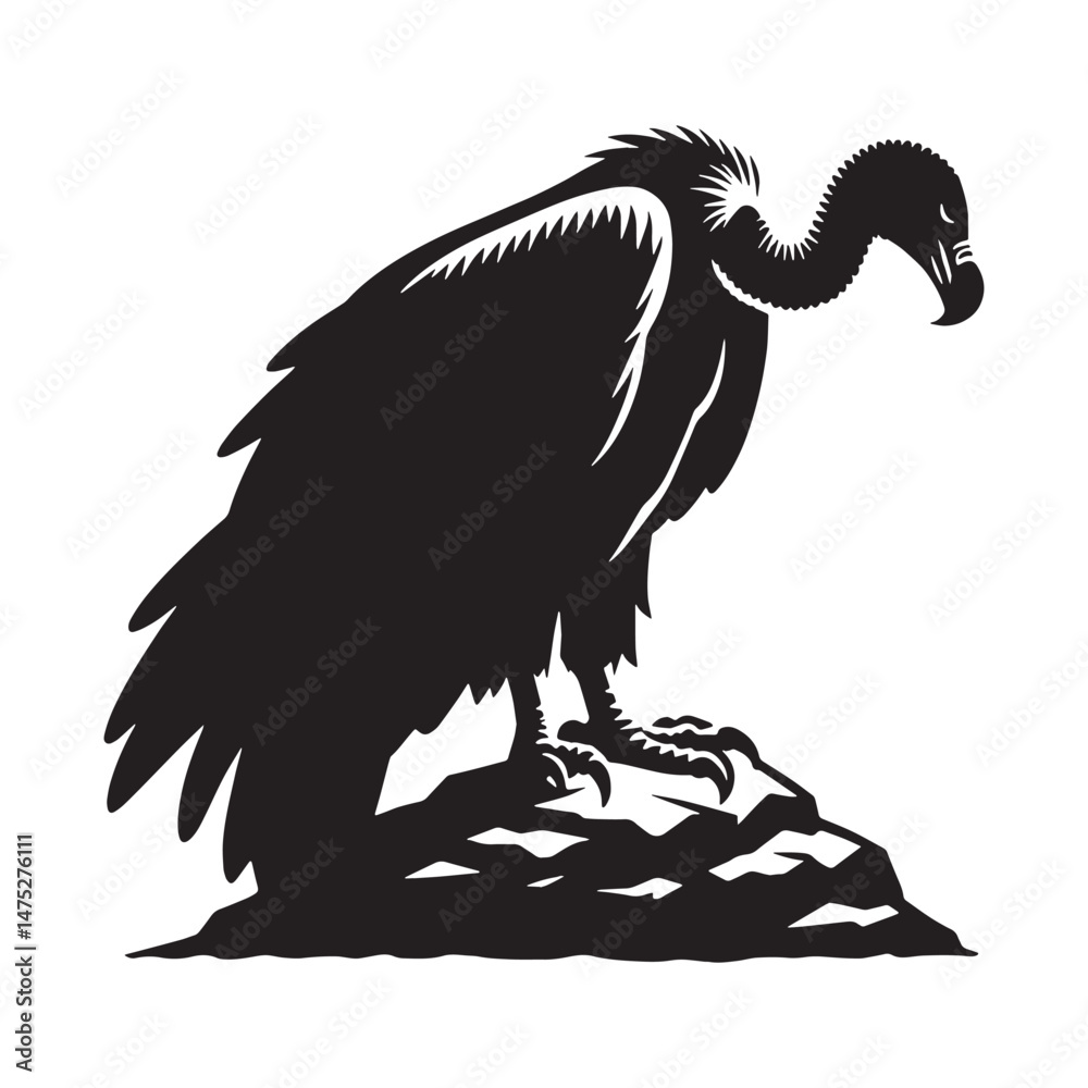 Obraz premium Gliding Vulture silhouette with ominous grace – Vulture illustration – Minimalist Vulture vector – Bird silhouette