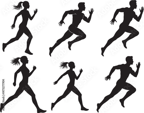 People Running Silhouette vector illustration