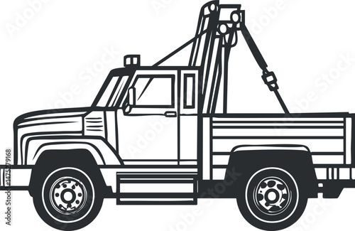 Side view illustration of a tow truck with crane used for vehicle recovery and roadside assistance