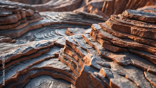 Detailed view of ferric basalt with rusted stratified rock patterns