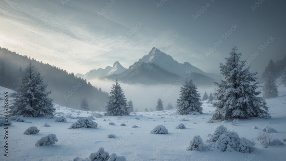 Obraz premium Mountain View Enveloped in Snow
