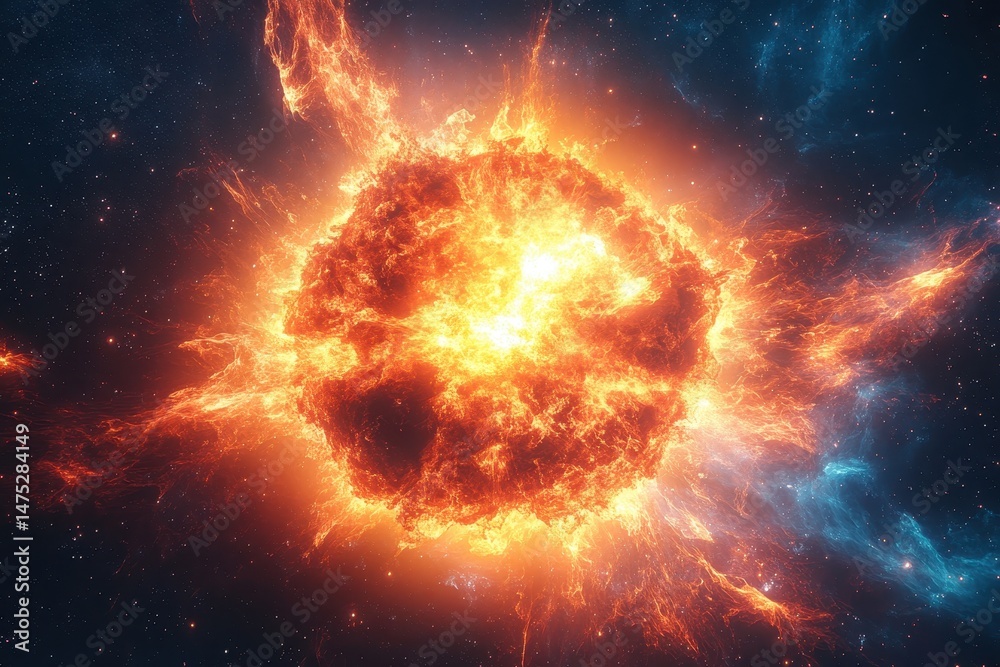 Obraz premium Explosive nebula radiating vibrant colors in the depths of outer space, showcasing the beauty of cosmic phenomena and stellar formations