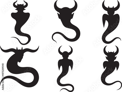 set of black and white Ghostly Clipart logo silhouette 