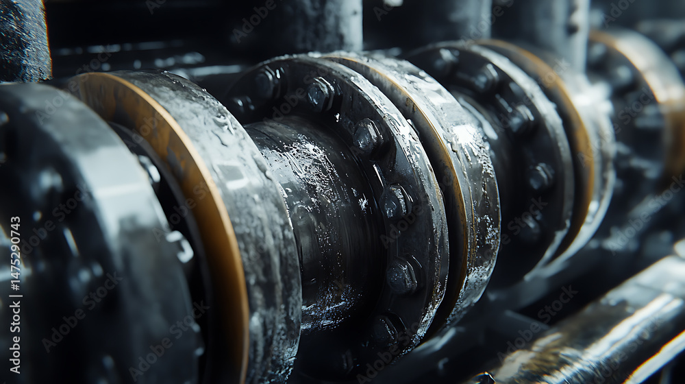 Close-Up of Industrial Machinery with Flanges and Bolts Close-Up of Industrial Machinery with Flanges and Bolts