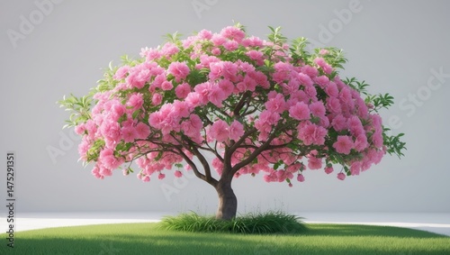 Standalone Judas tree with vibrant spring blossoms on a white backdrop