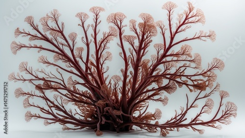Brown algae Cladostephus verticillatus presented against a white surface. photo