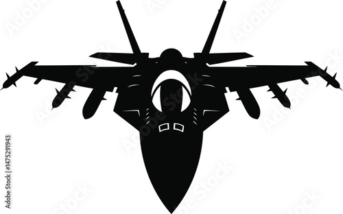 Fighter Jet Front Silhouette Vector Design.