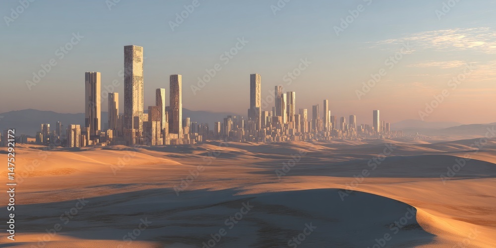 Desert Metropolis: A Modern Cityscape in a Golden Sunset Desert Metropolis: A Modern Cityscape in a Golden Sunset