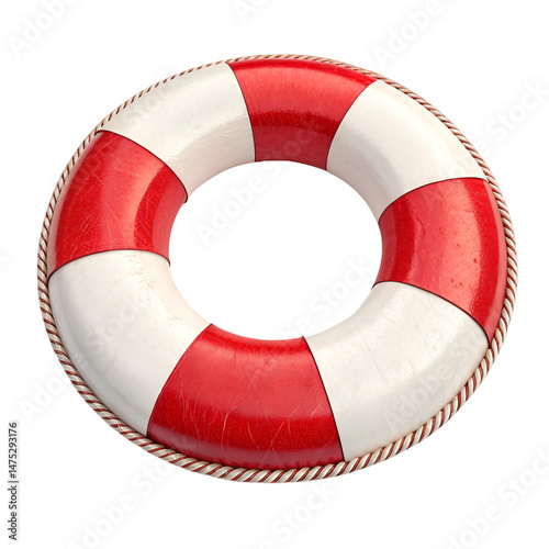 Red and white swimming ring top view isolated on white background