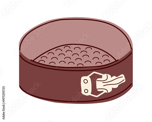 Special round baking dish for airy sponge cake. Kitchen utensil, isolated on white background. Metal baking dish for desserts. Cartoon vector illustration.