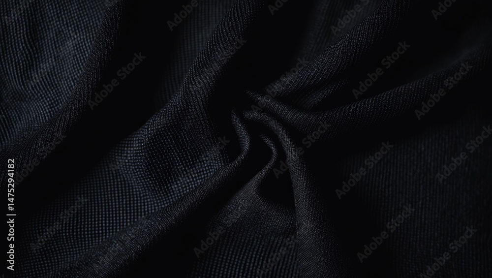Fototapeta premium Black sports fabric texture macro image showing smooth surface and fine cloth on textile background
