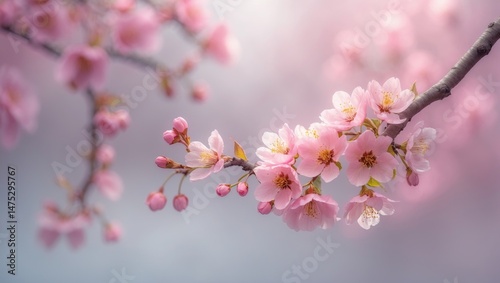 Colorful Spring Flowers and Blossoming Apple Tree Branches in Nature