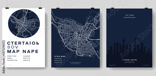 Set of travel posters with Houston, detailed urban street plan city map, Silhouette city skyline, vector artwork