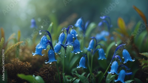 Detailed view of purple and blue Phacelia campanularia blossoms in a garden with a blurred backdrop photo