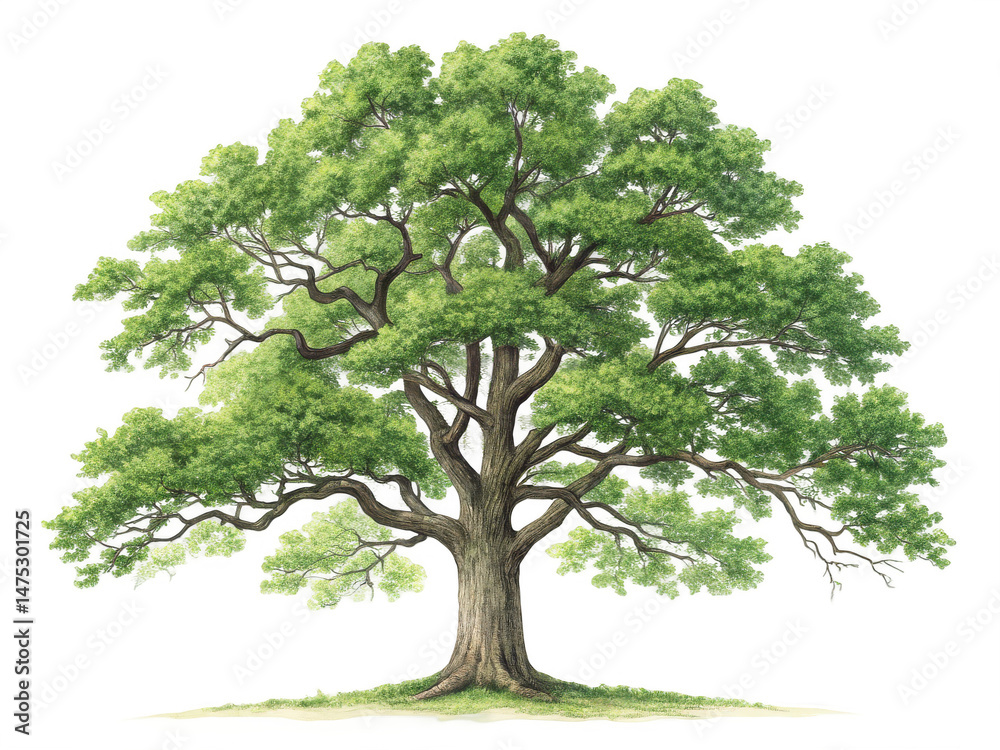 Obraz premium White oak tree PNG, deciduous hardwood tree PNG, large forest tree PNG, botanical oak illustration PNG, transparent background image